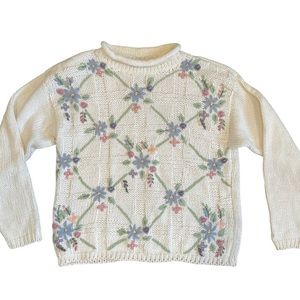 Vintage Cottagecore Floral Stitched Sweater Small